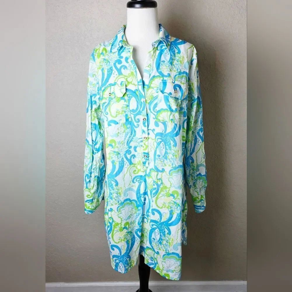 Lilly Pulitzer Captiva Crystal Coast Tropical Print Swimsuit Cover Up Size M